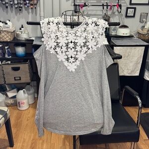 Cold Shoulder Long Sleeve Top With Lace Top